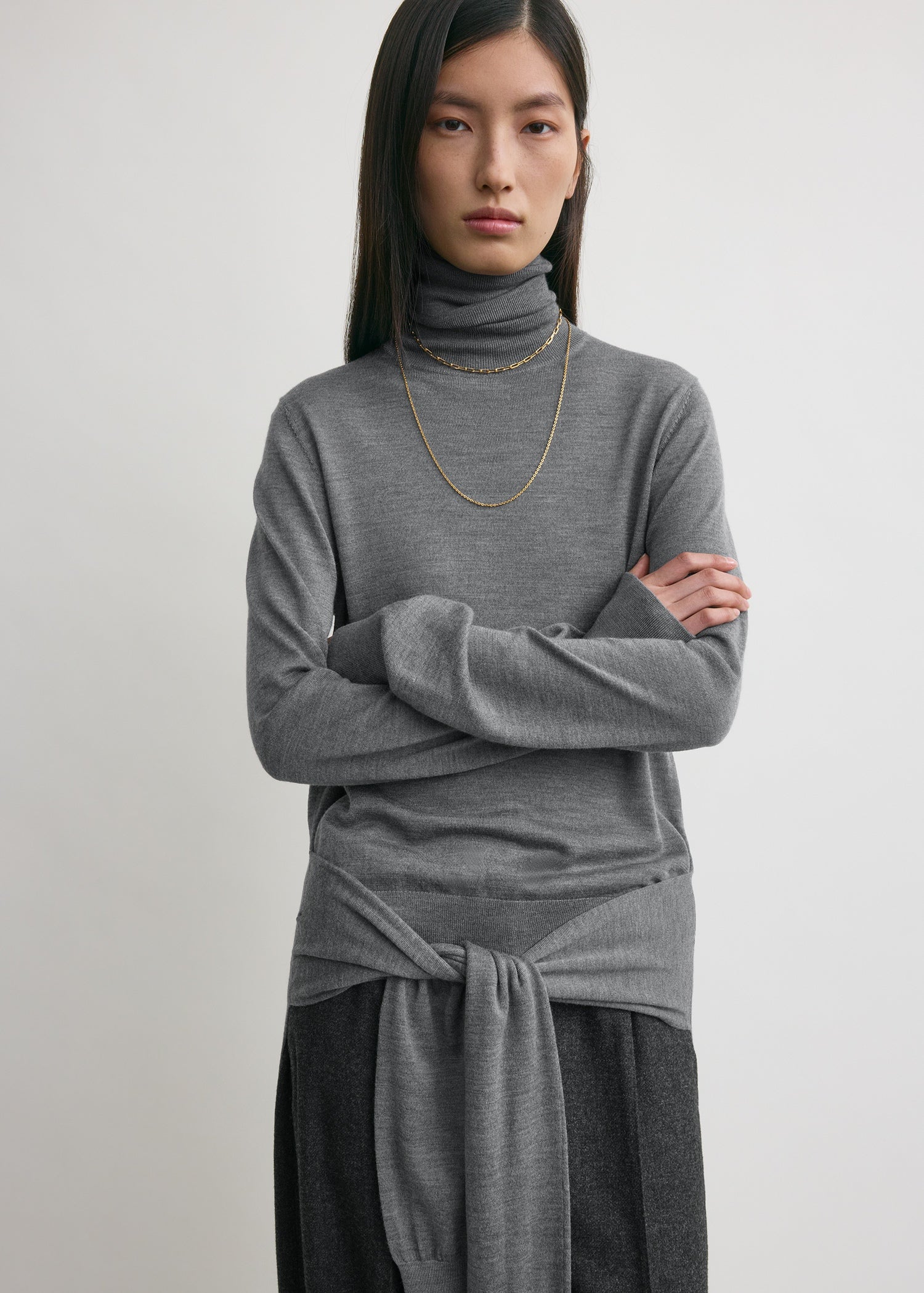 Double-sleeve turtleneck mid grey
