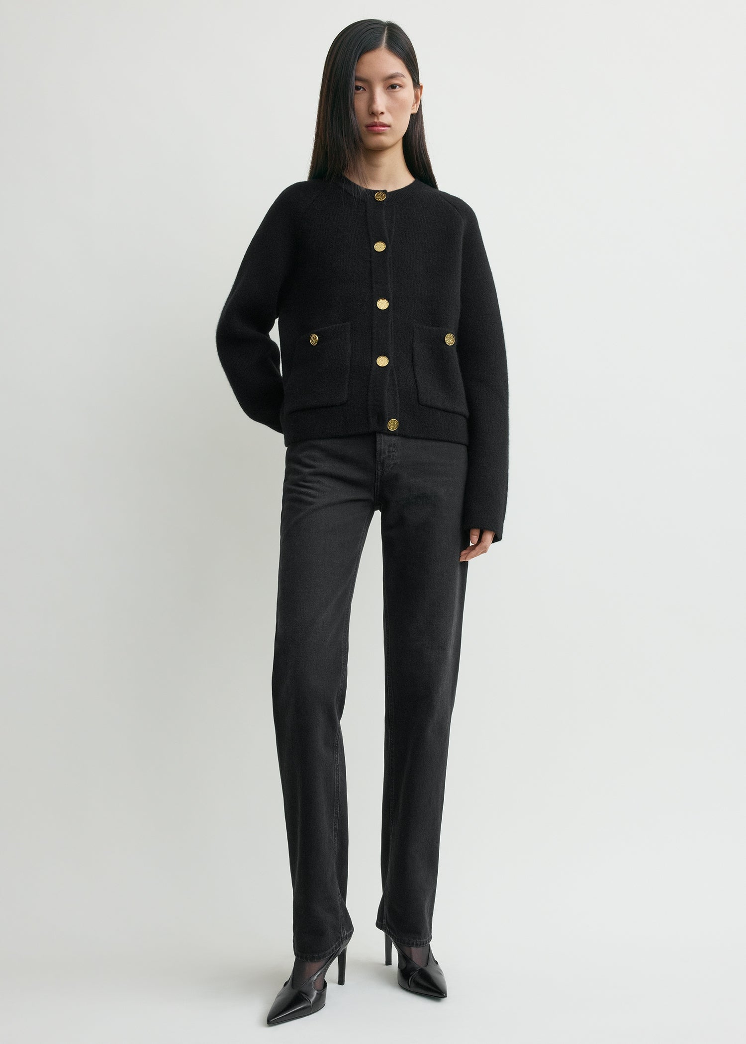 Hammered button cardigan black