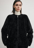 Zipped teddy shearling jacket black