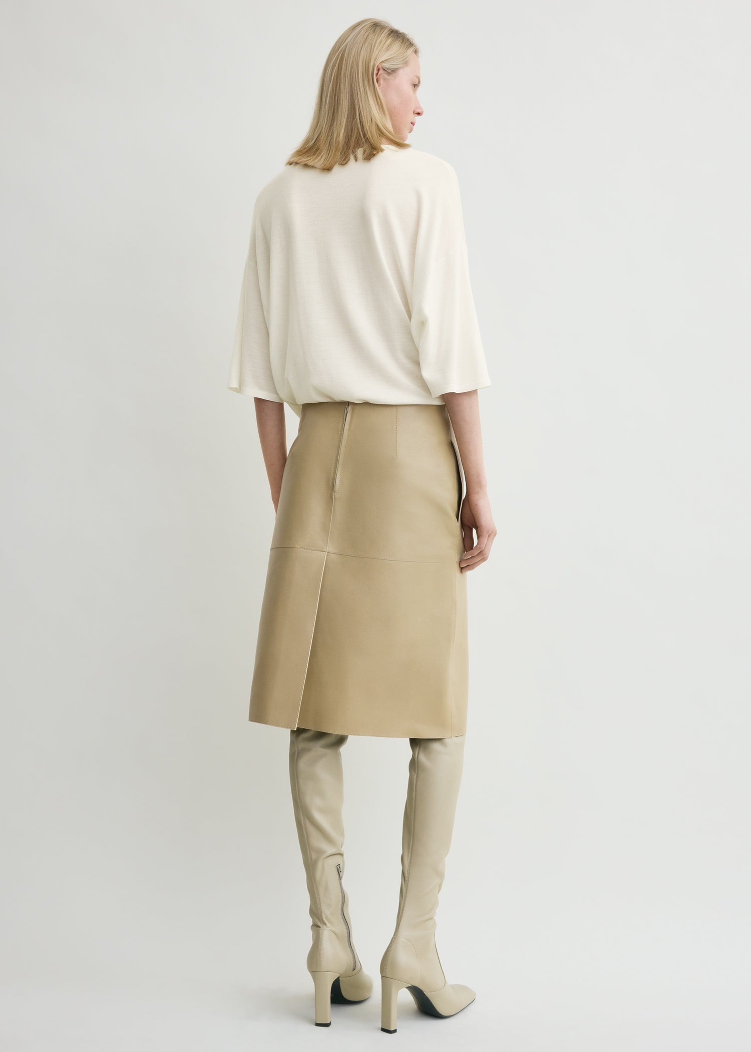 Paneled leather skirt rye