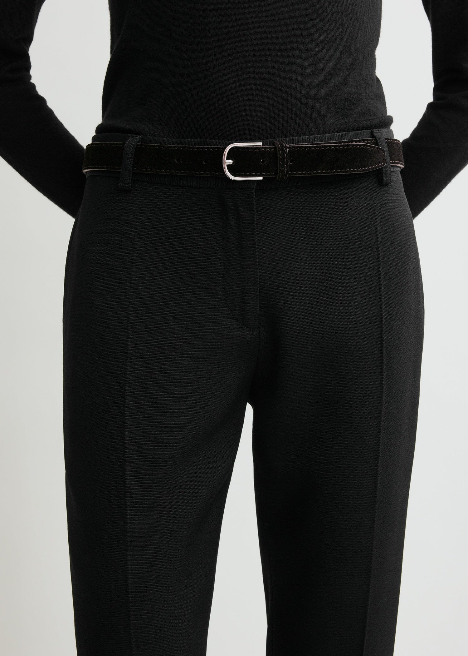 Slim suede trouser belt espresso