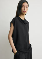 Sleeveless cady funnel-neck top black