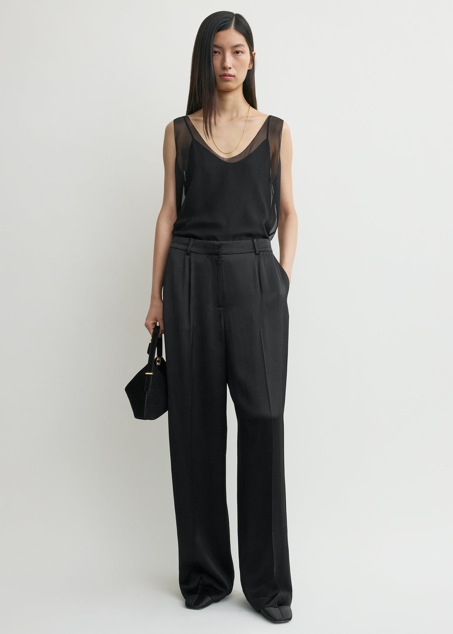 Wide satin trousers black