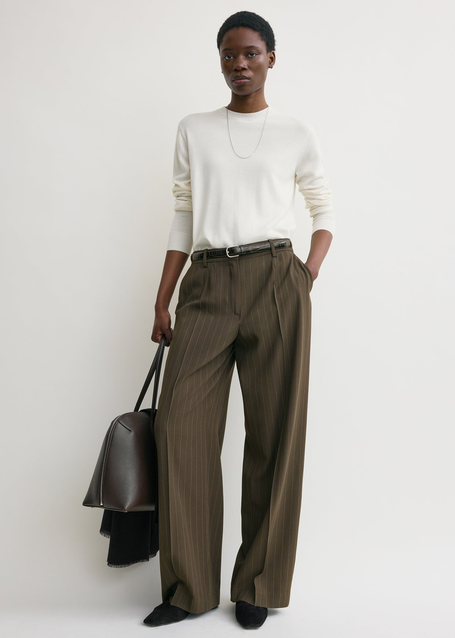 Wide pinstriped trousers pepper