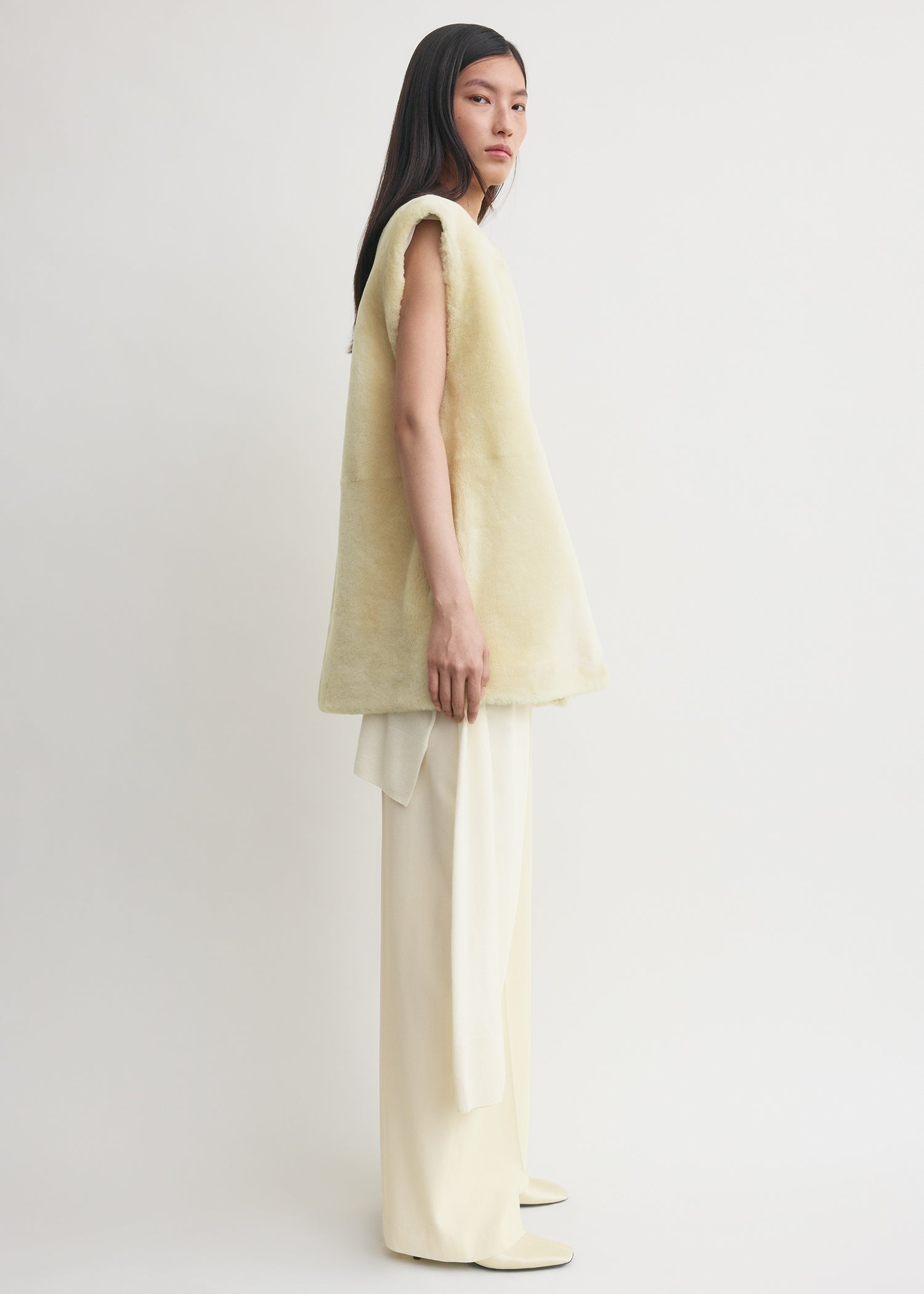 Plush shearling vest ecru
