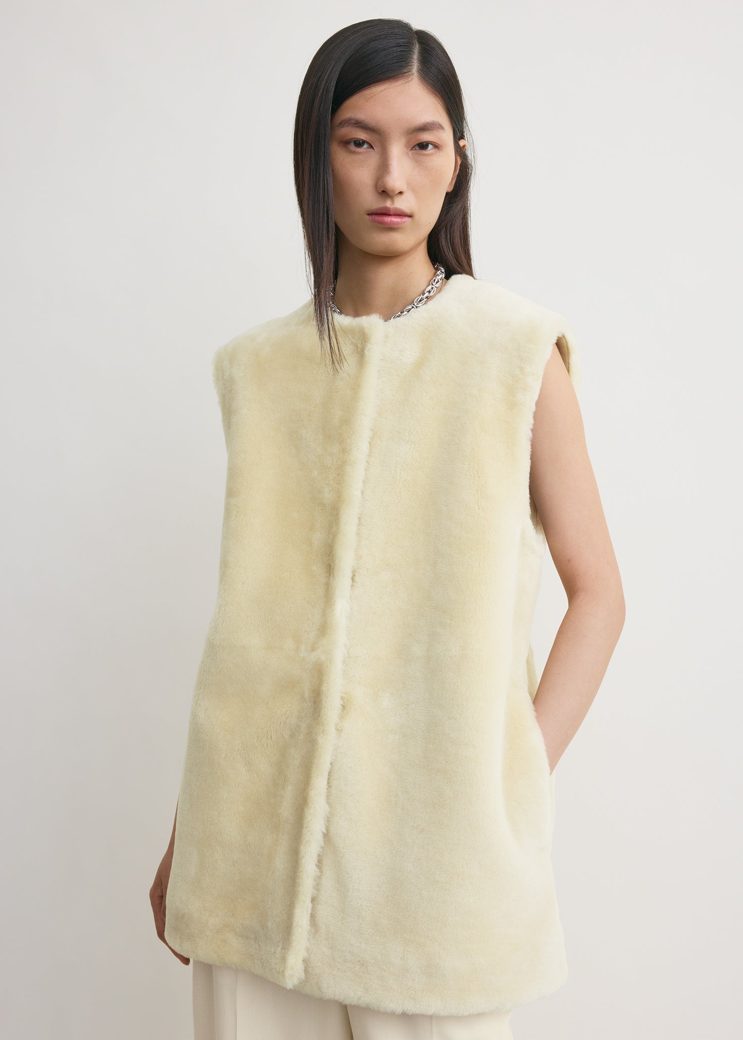Plush shearling vest ecru