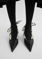 Scarf nappa slingbacks black/ecru