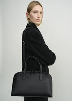 Medium grained-leather day tote black