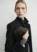 Small croco-embossed day pouch dark brown