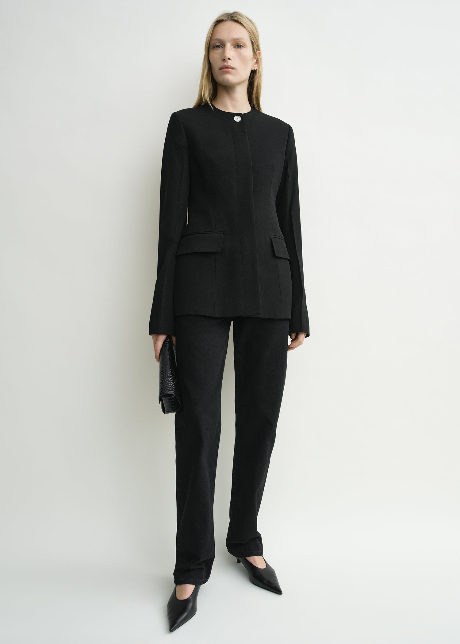 Collarless evening jacket black