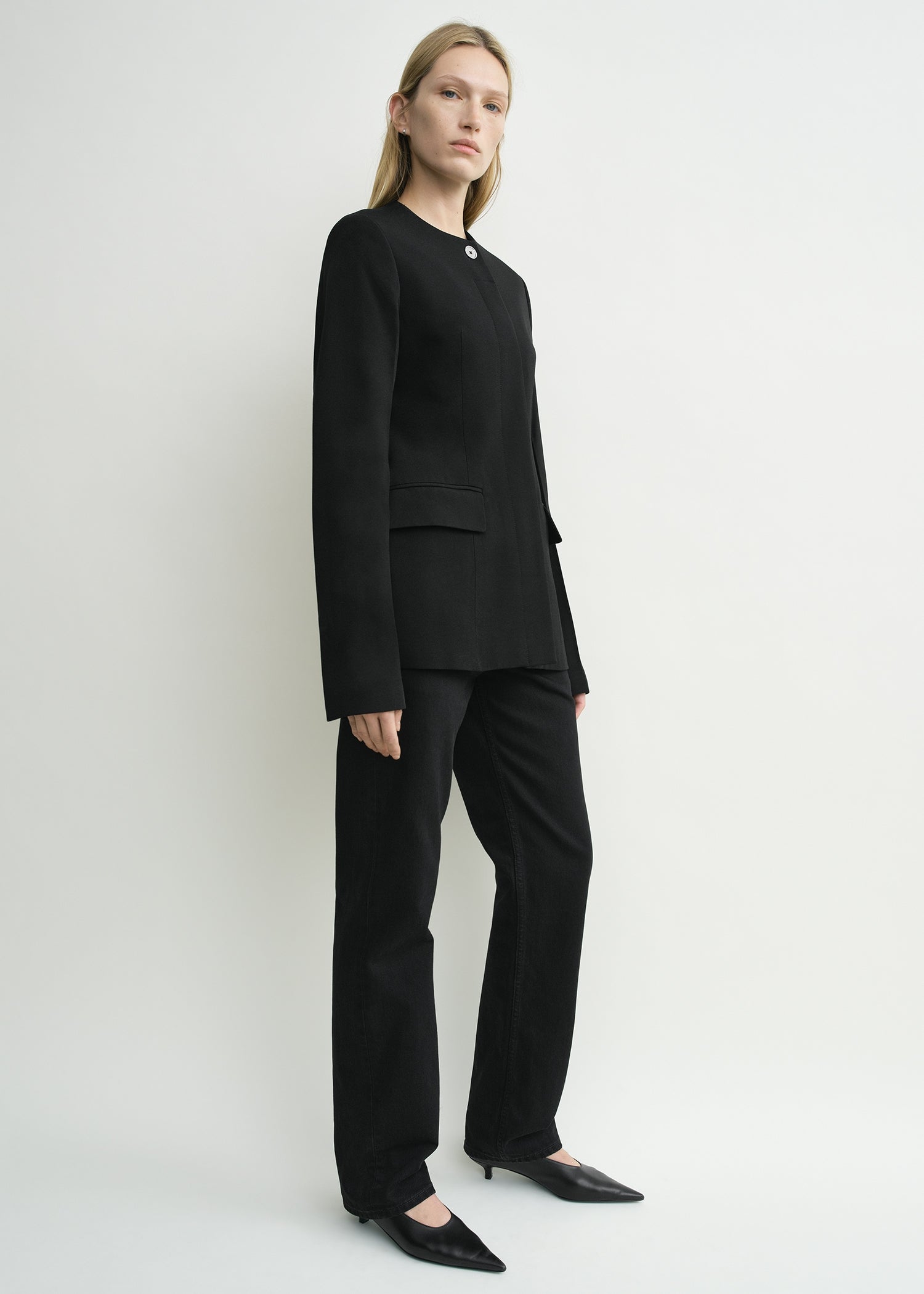 Collarless evening jacket black petite