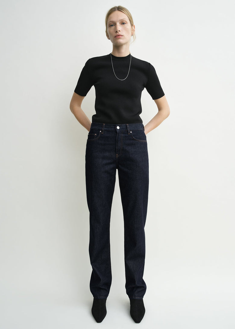 Low straight denim rinsed blue