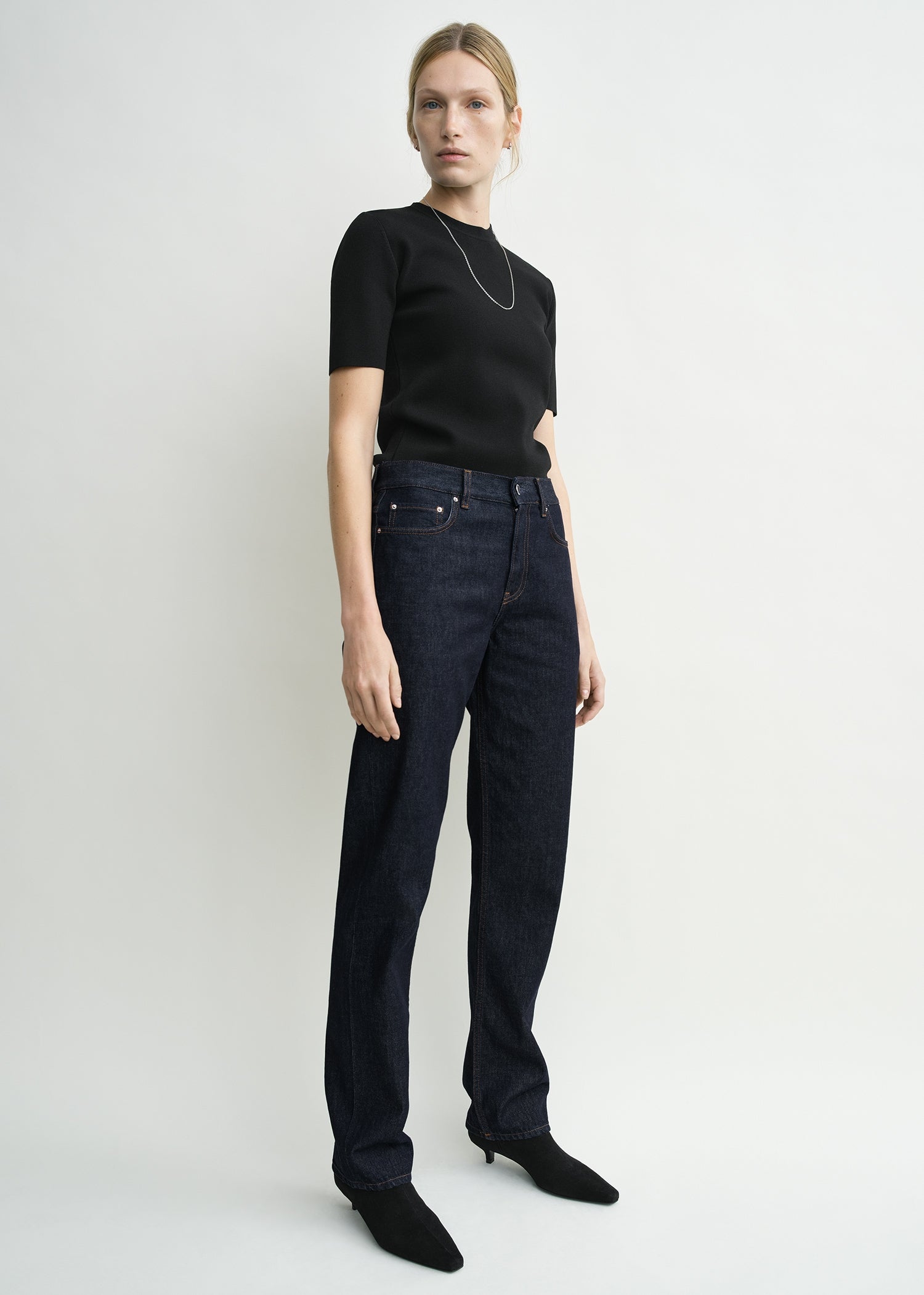 Low straight denim rinsed blue