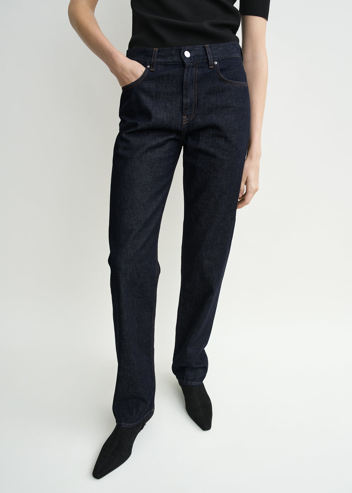 Low straight denim rinsed blue