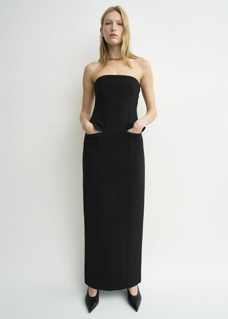 Strapless pocket dress black