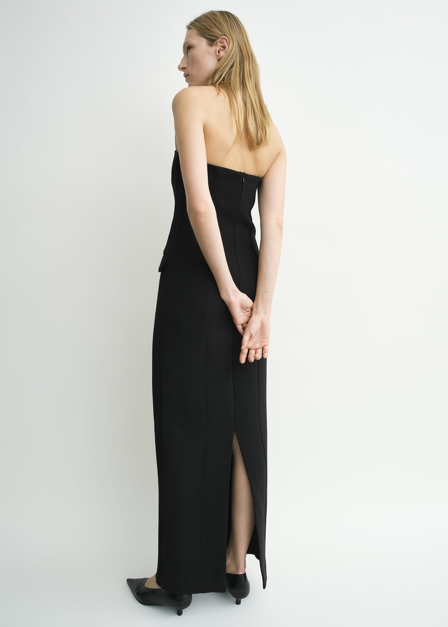 Strapless pocket dress black petite