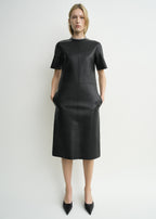 Leather tee dress black petite