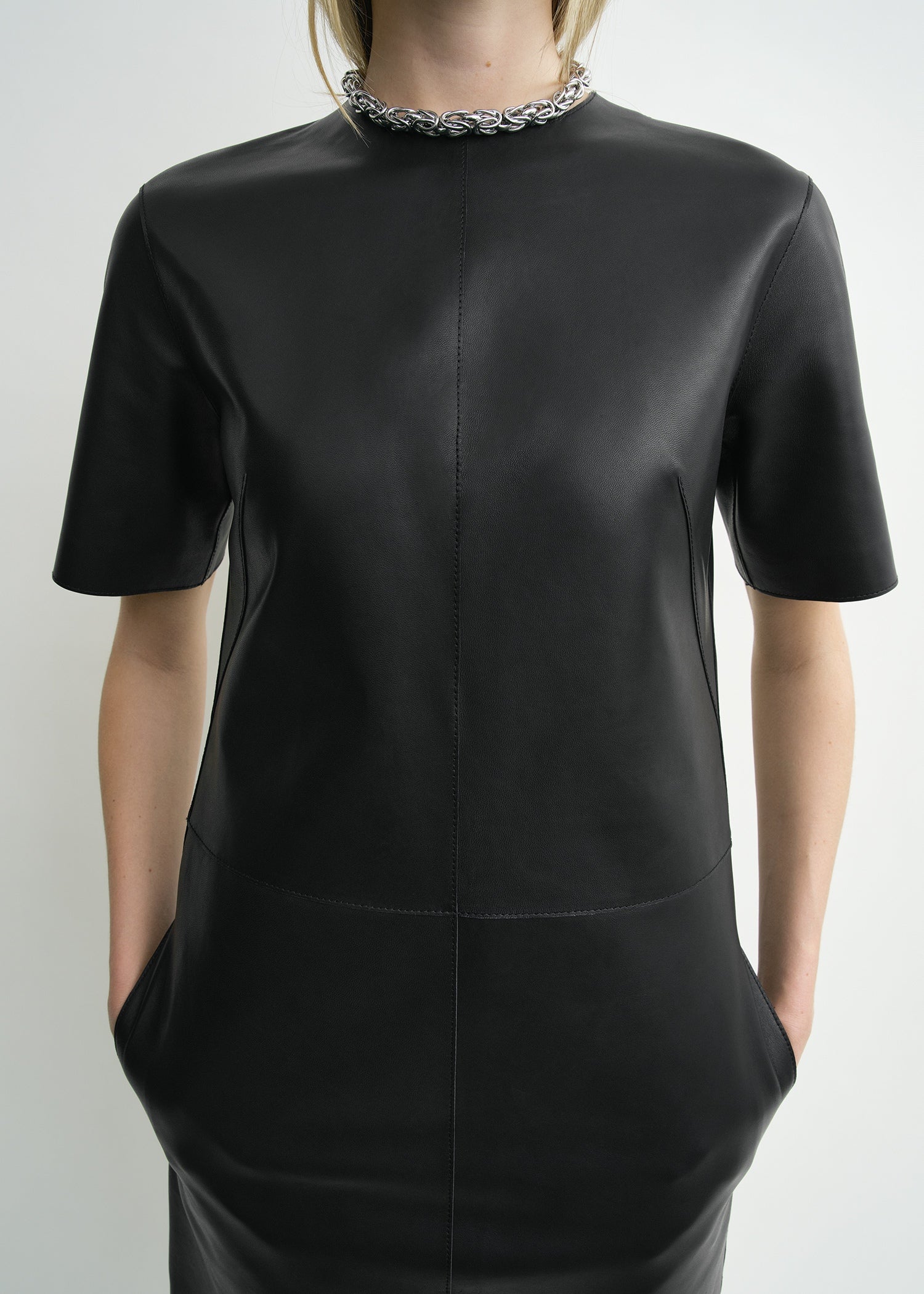 toteme leather dress Totme - Bark Paneled Leather Midi Dress