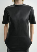 Leather tee dress black petite