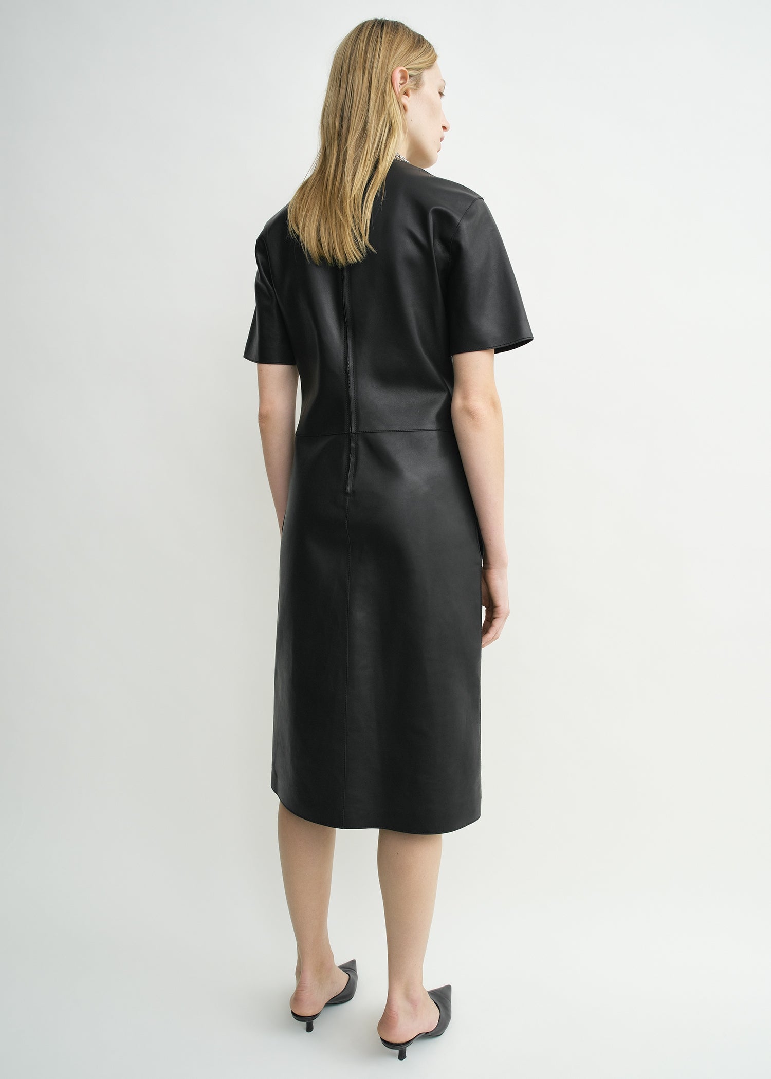 Leather tee dress black petite