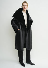 Shearling wrap coat black