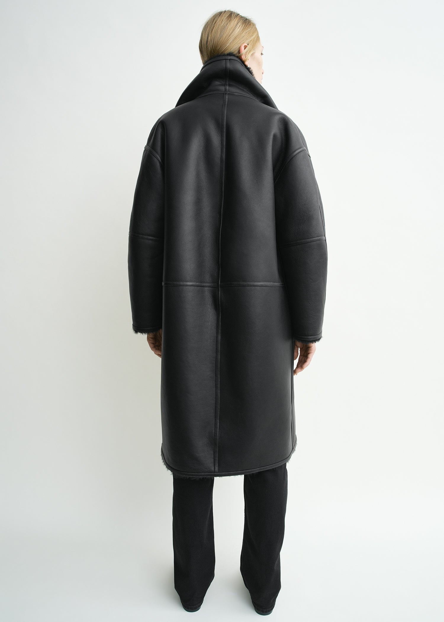 Shearling wrap coat black