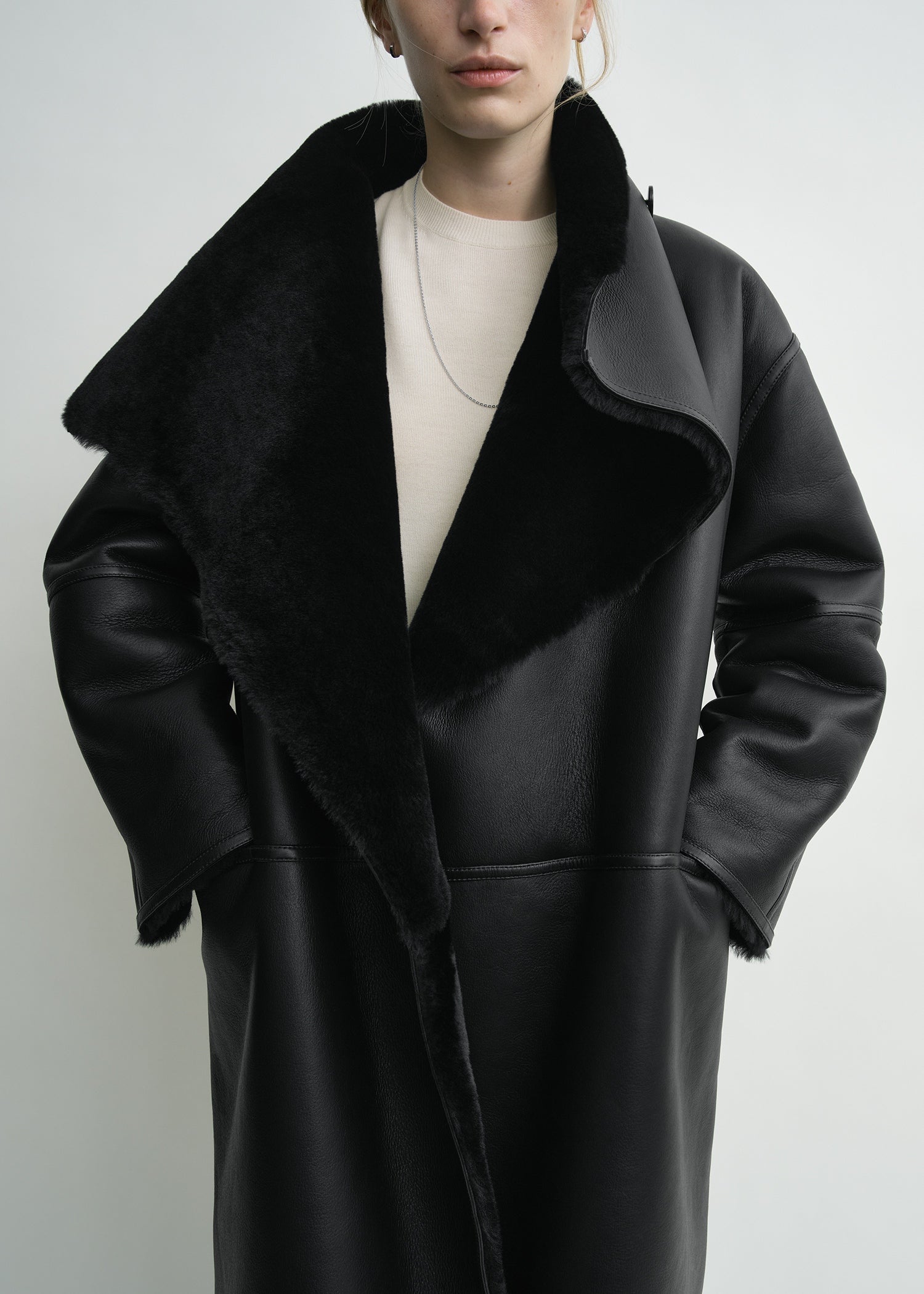 Shearling wrap coat black petite