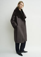 Shearling wrap coat dark brown