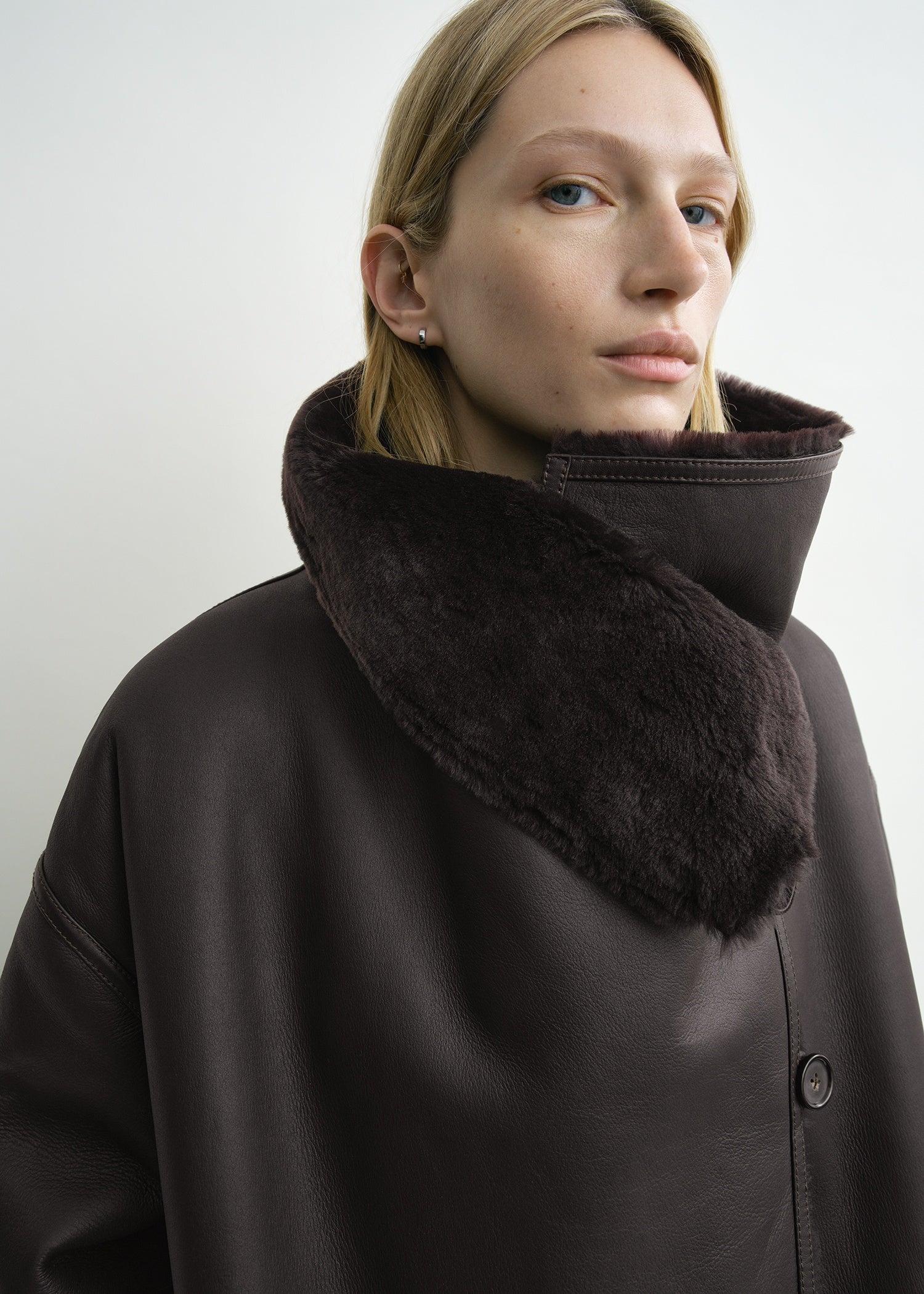 Shearling wrap coat dark brown