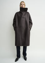 Shearling wrap coat dark brown petite