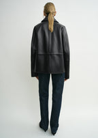 Grained leather jacket black petite