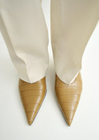 Sharp croco-embossed kitten pumps biscuit