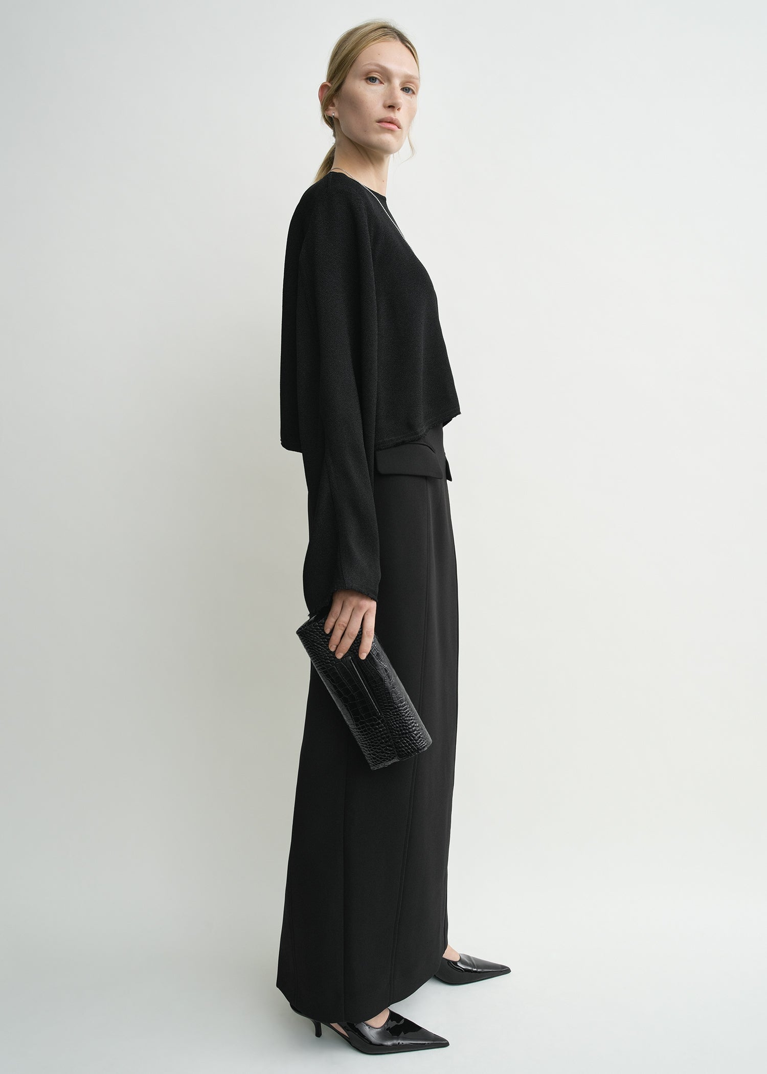 Cropped sablé blouse black