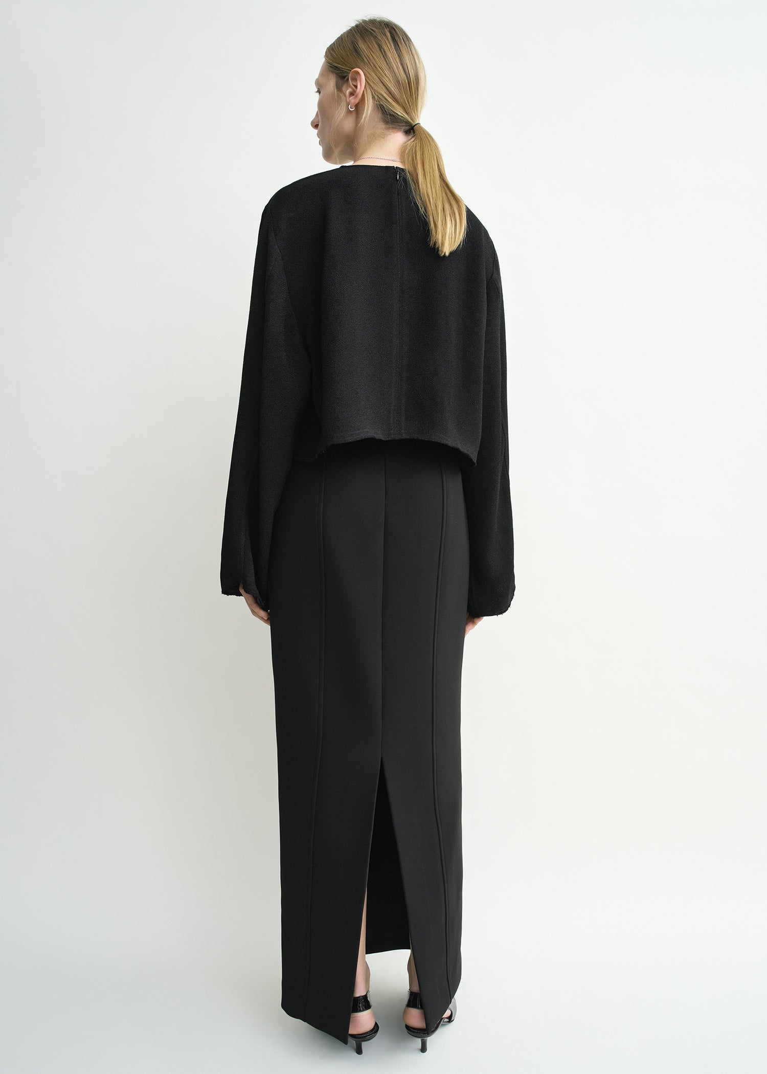 Cropped sablé blouse black petite