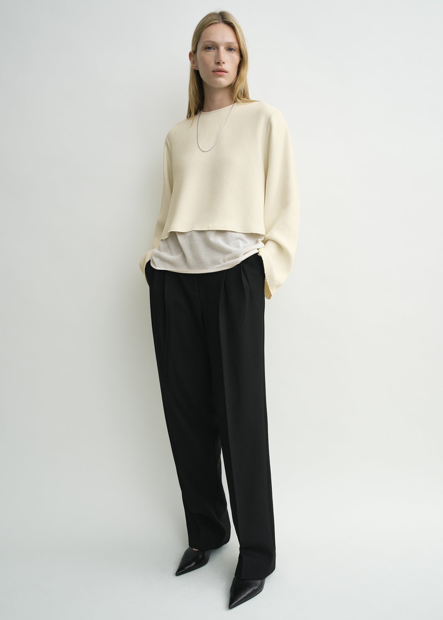 Cropped sablé blouse macadamia