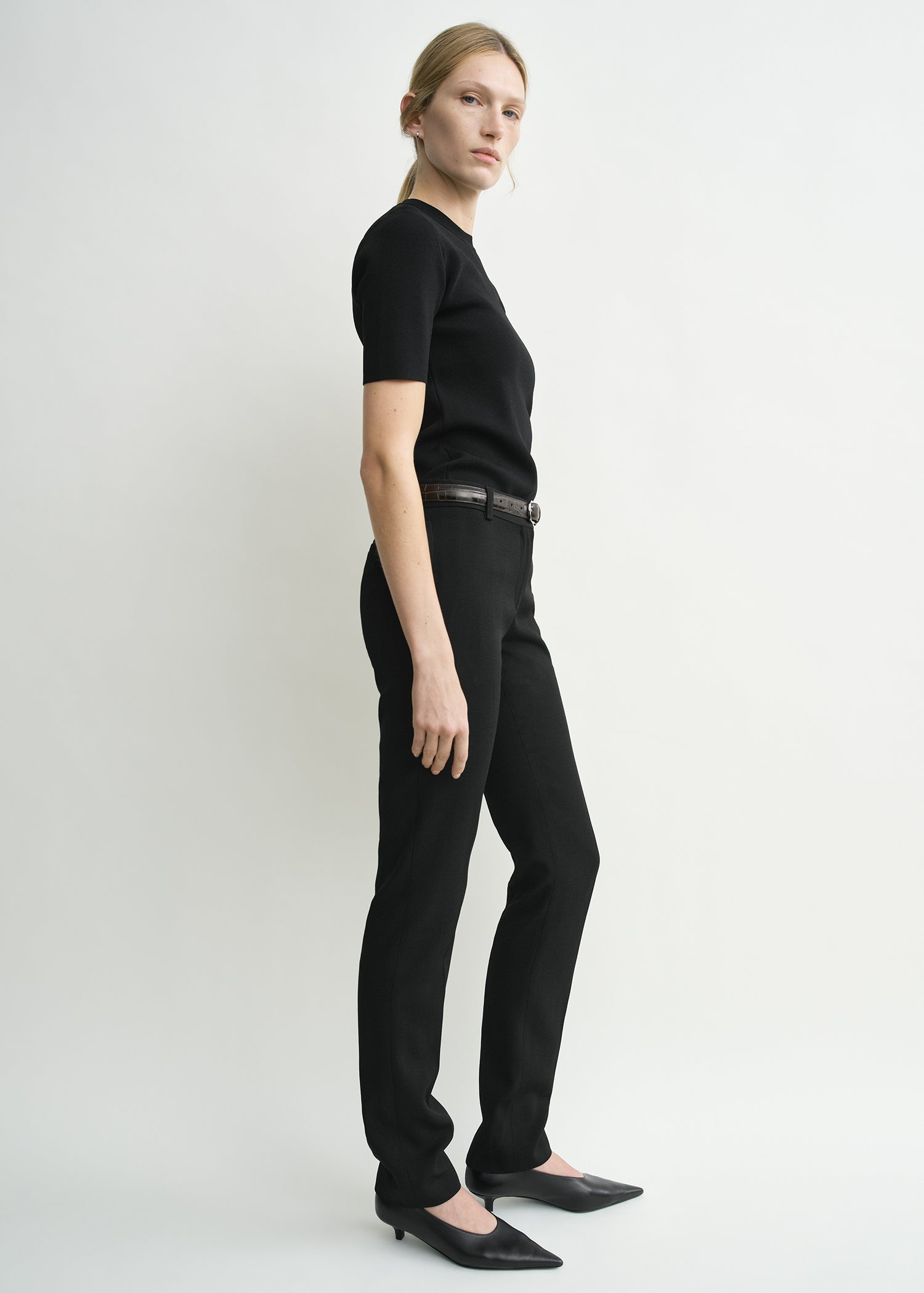 Low-waist slim evening trousers black petite