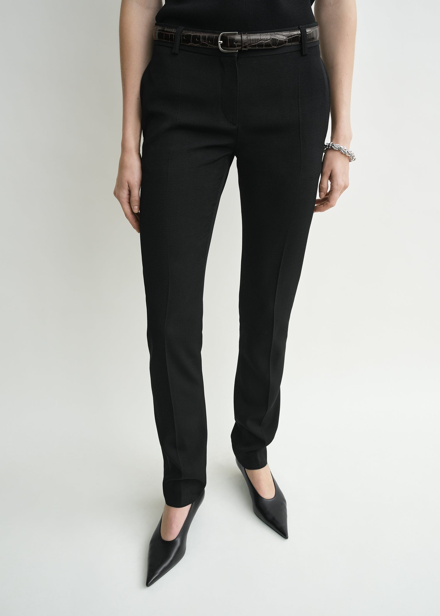 Low-waist slim evening trousers black petite