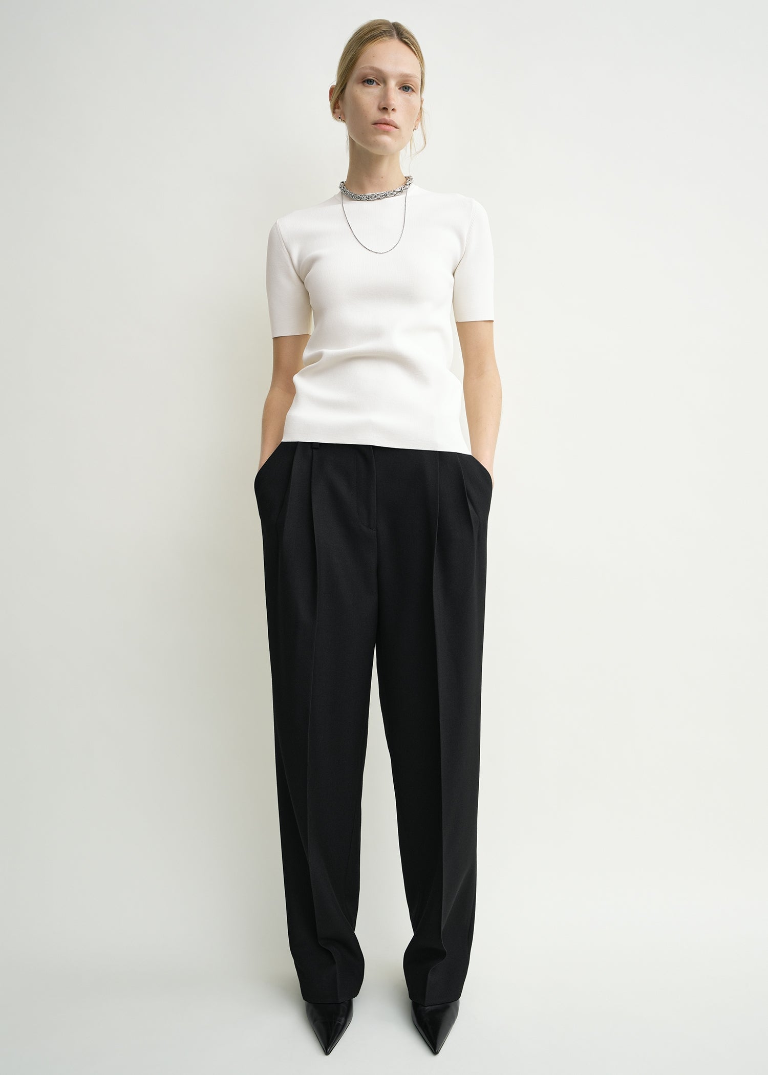 Double-pleat tailored trousers black petite from Toteme - $590