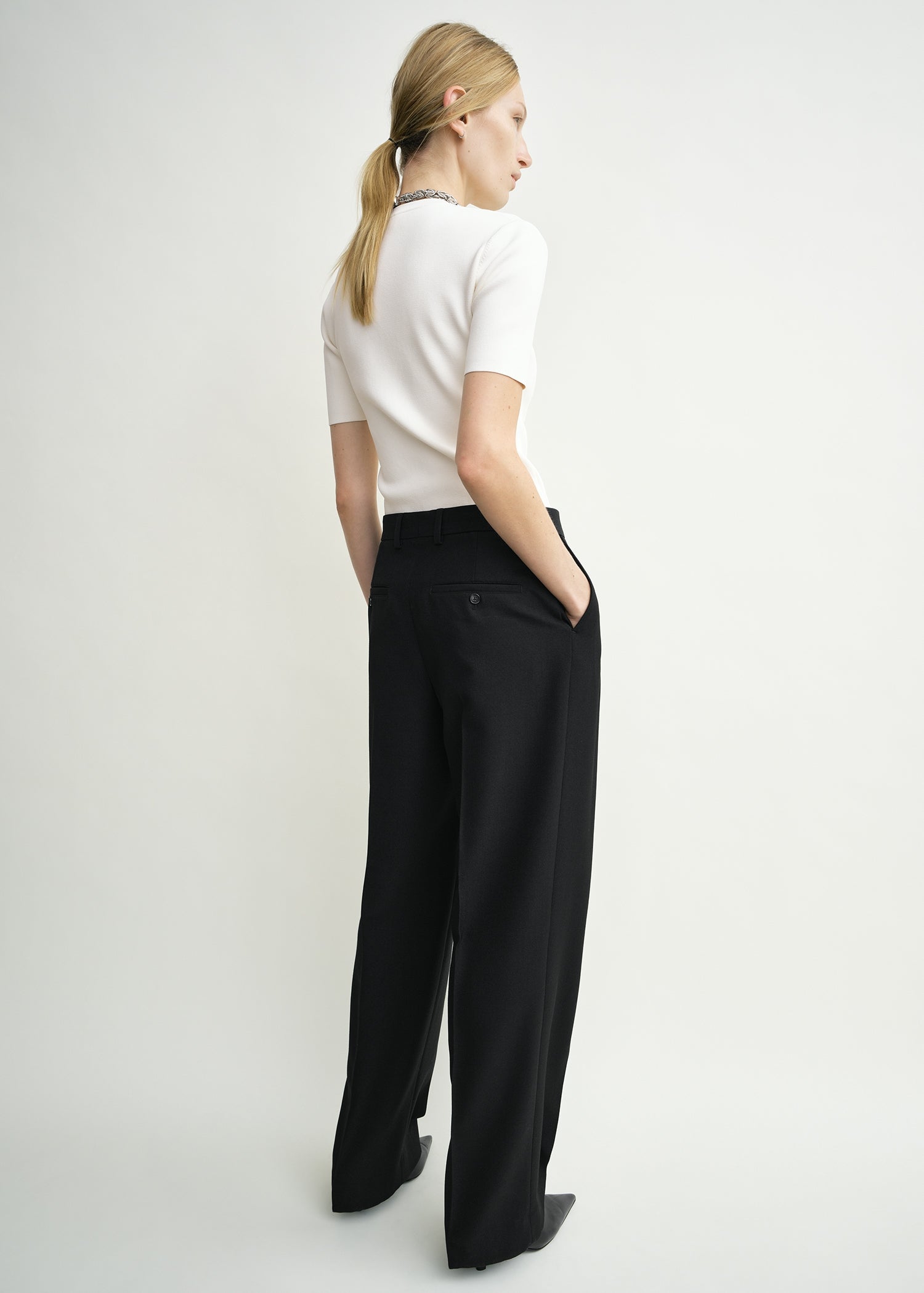 Double-pleat tailored trousers black