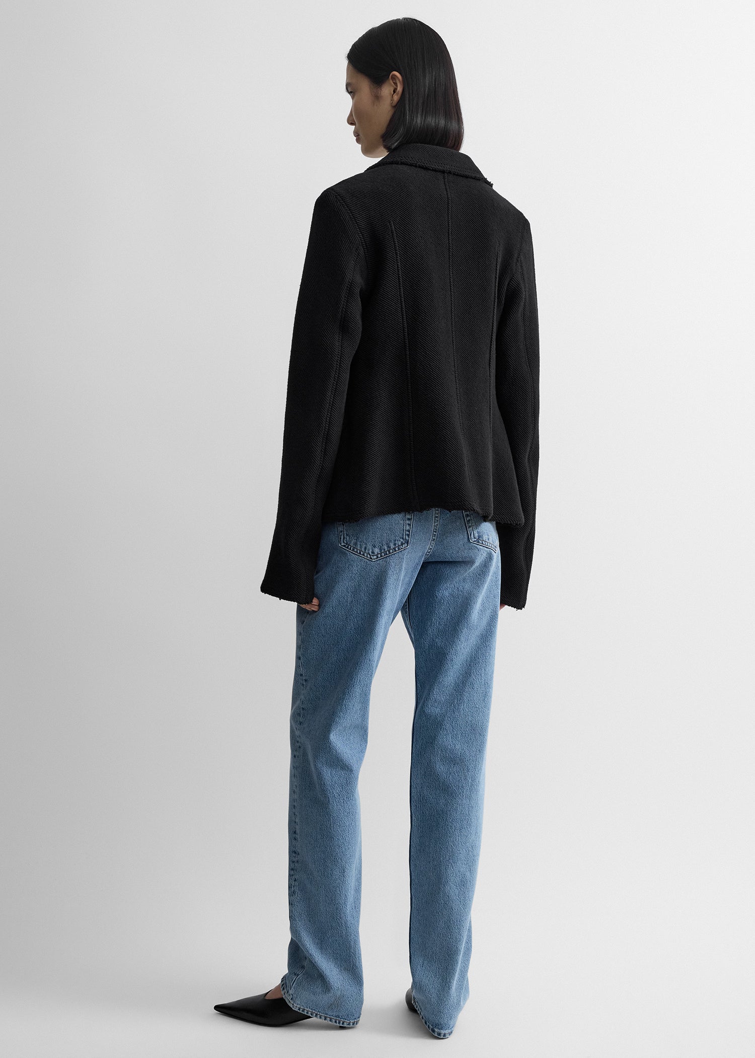 Raw hem cotton jacket black