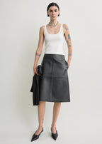 Paneled leather skirt black