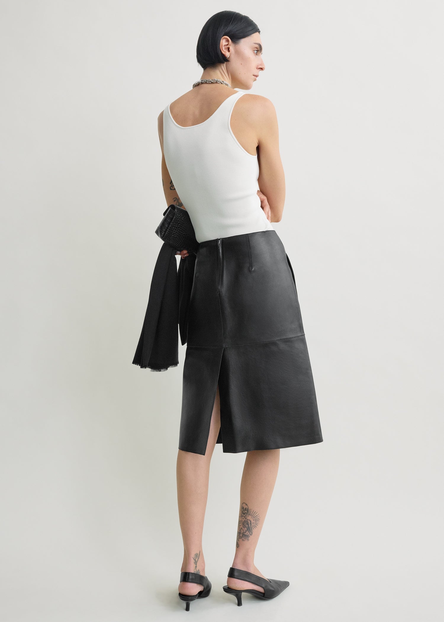 Paneled leather skirt black