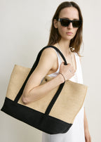 Woven beach tote black/ecru