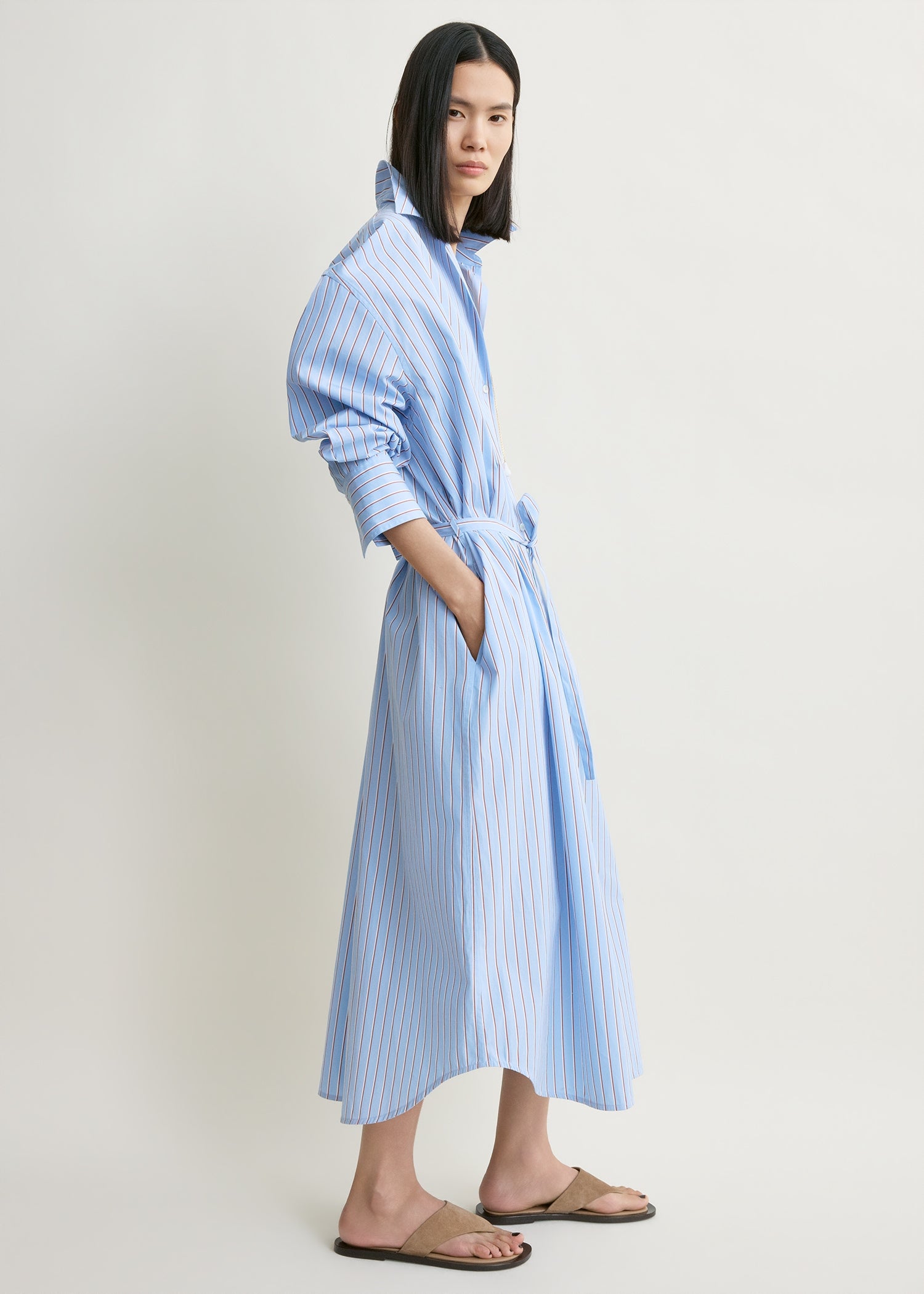 Striped shirtdress pale blue/red petite