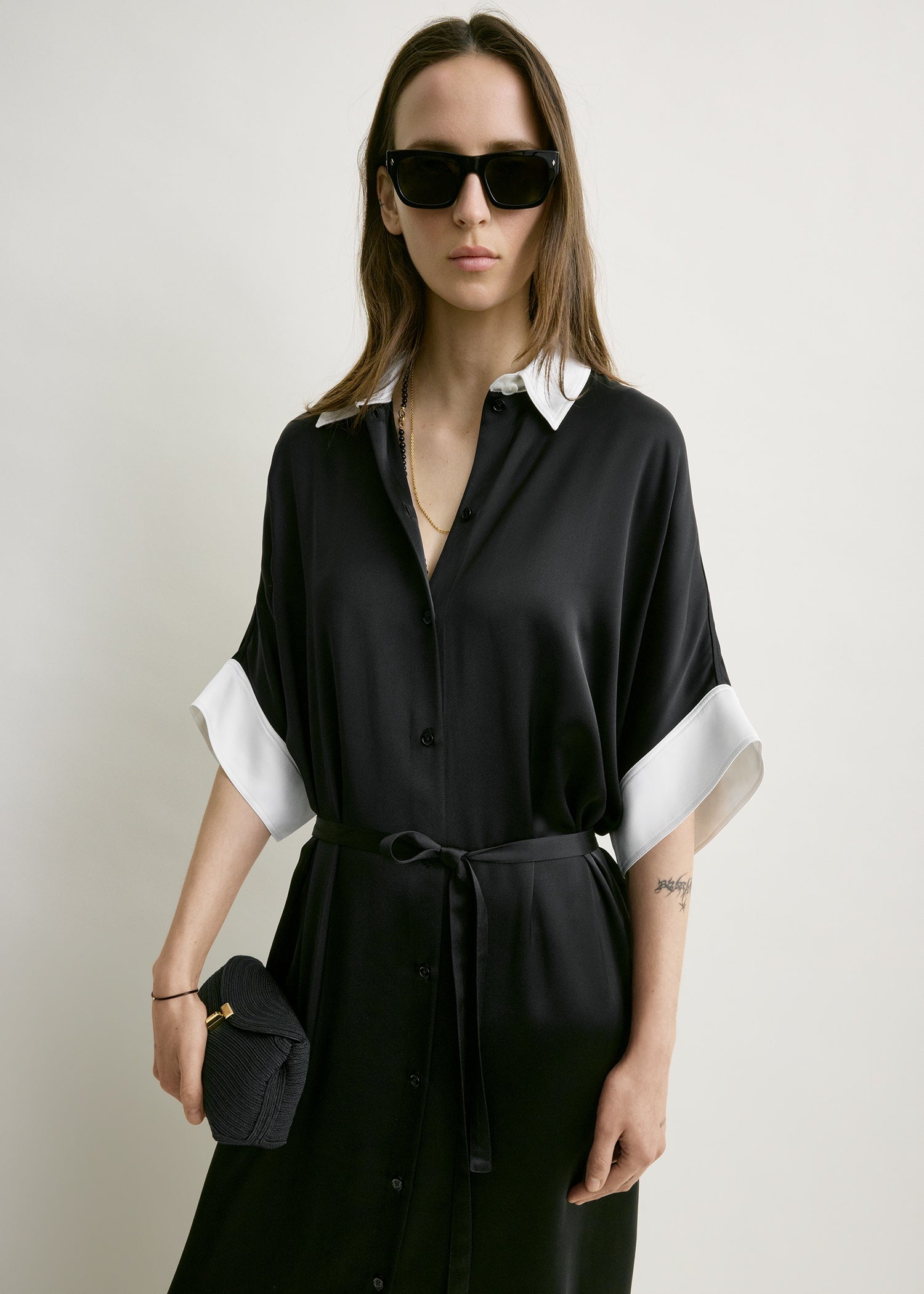 Satin shirtdress black