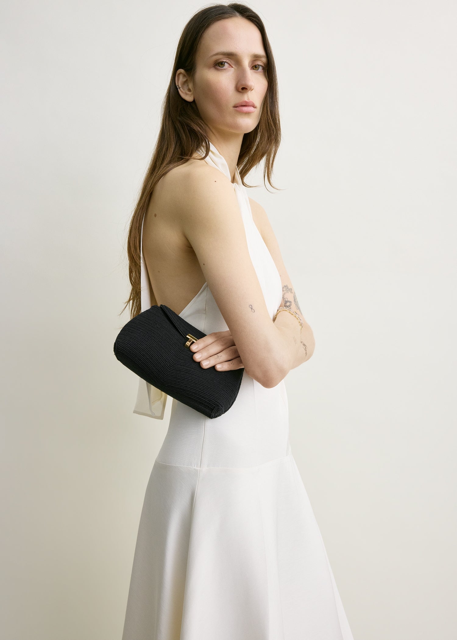 Twist halter dress ecru