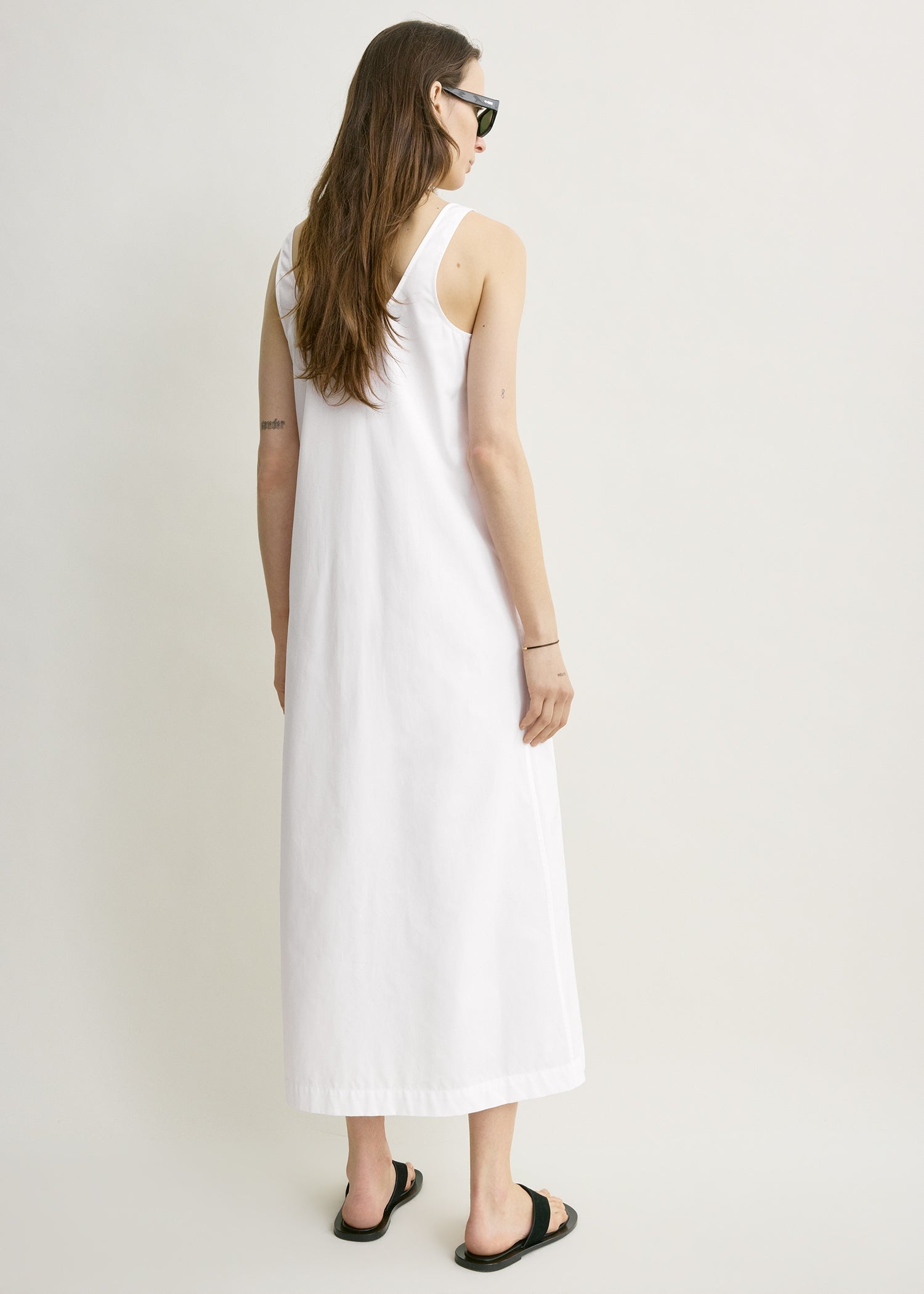 Scoop poplin dress white