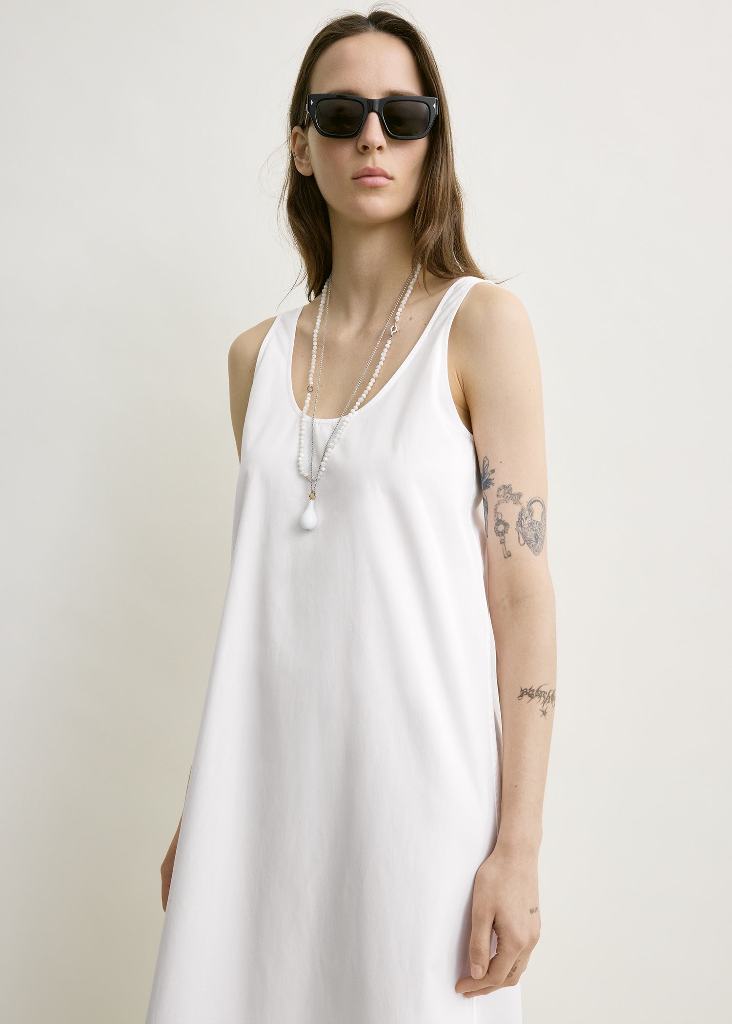 Scoop poplin dress white