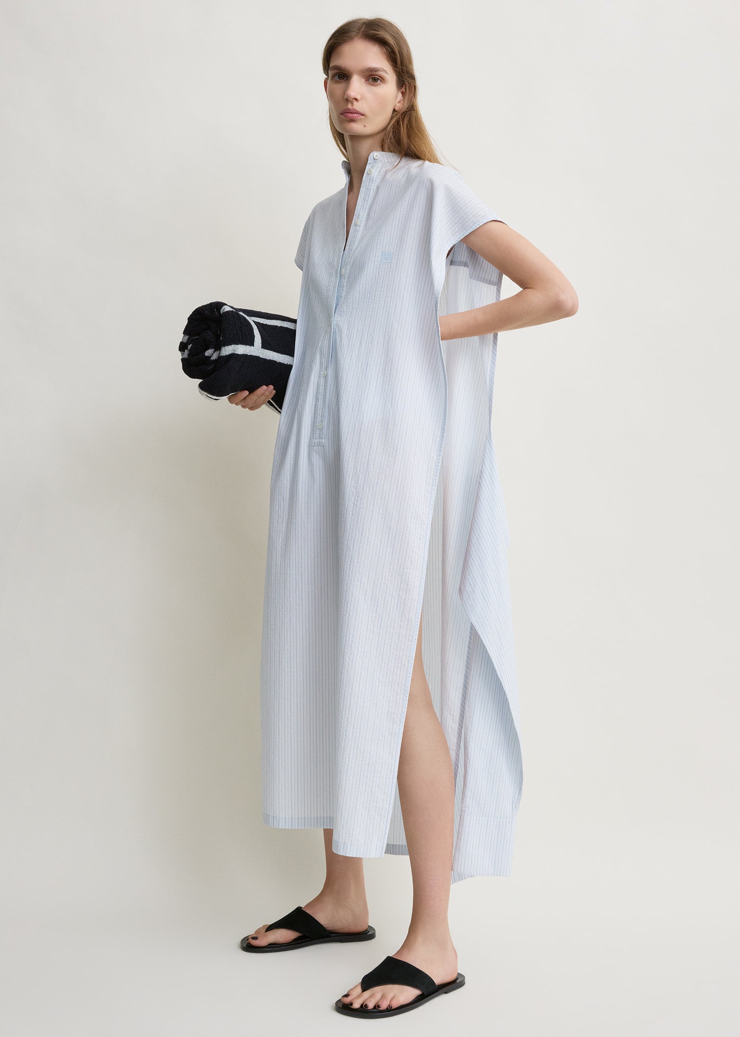 Striped tie-sleeve dress blue/white