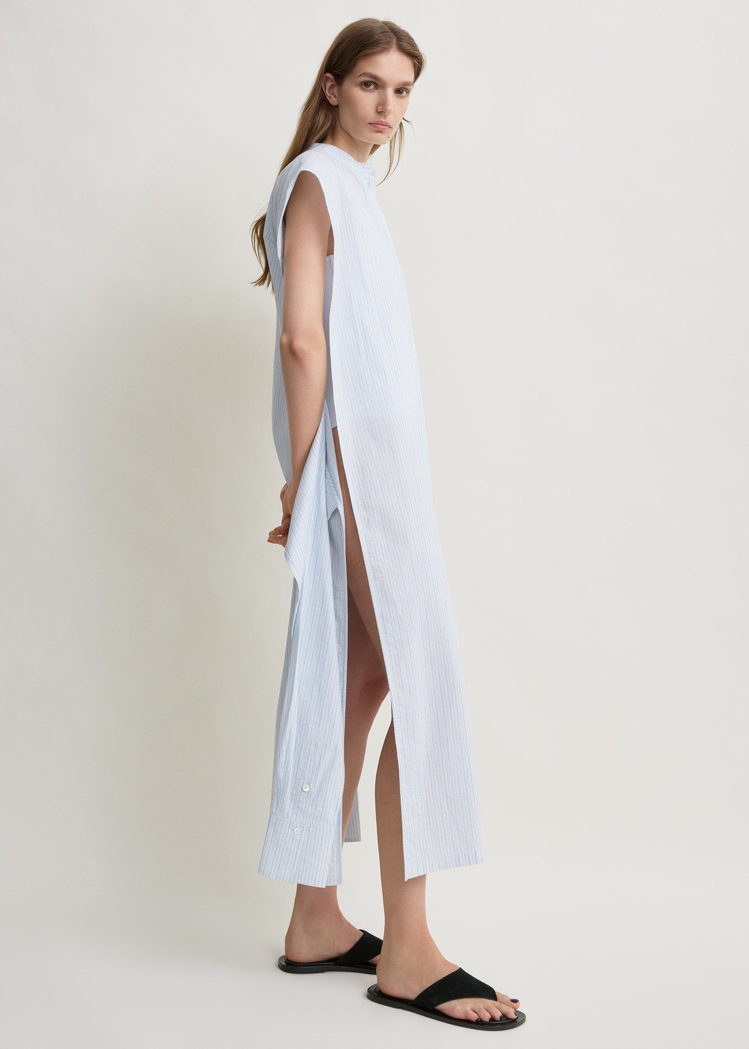 Striped tie-sleeve dress blue/white